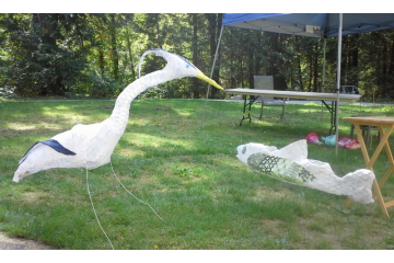 Heron and salmon lanterns